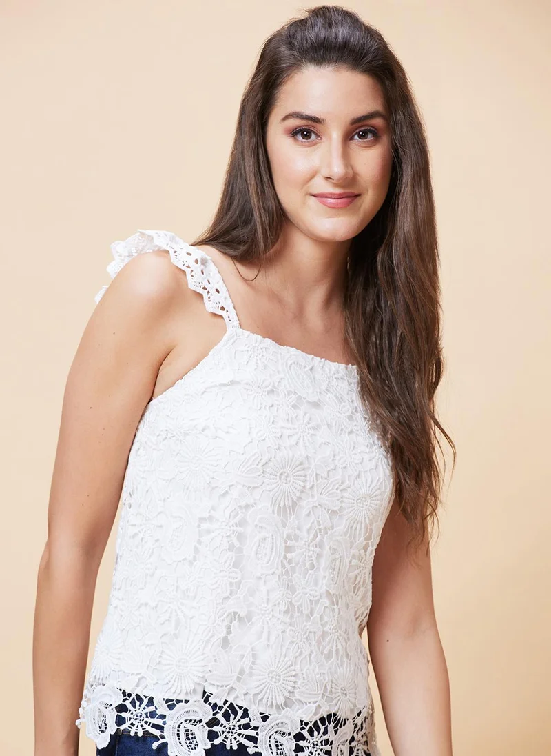 globus Globus Women White Self Design Lace Top