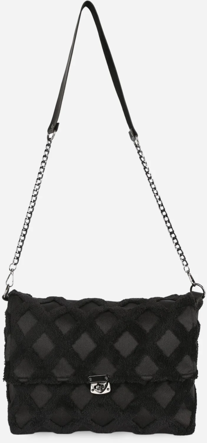 هامور Dough Women's Fabric Hand and Shoulder Bag Tweed Black Fur Plush Knitted Crossbody Bag