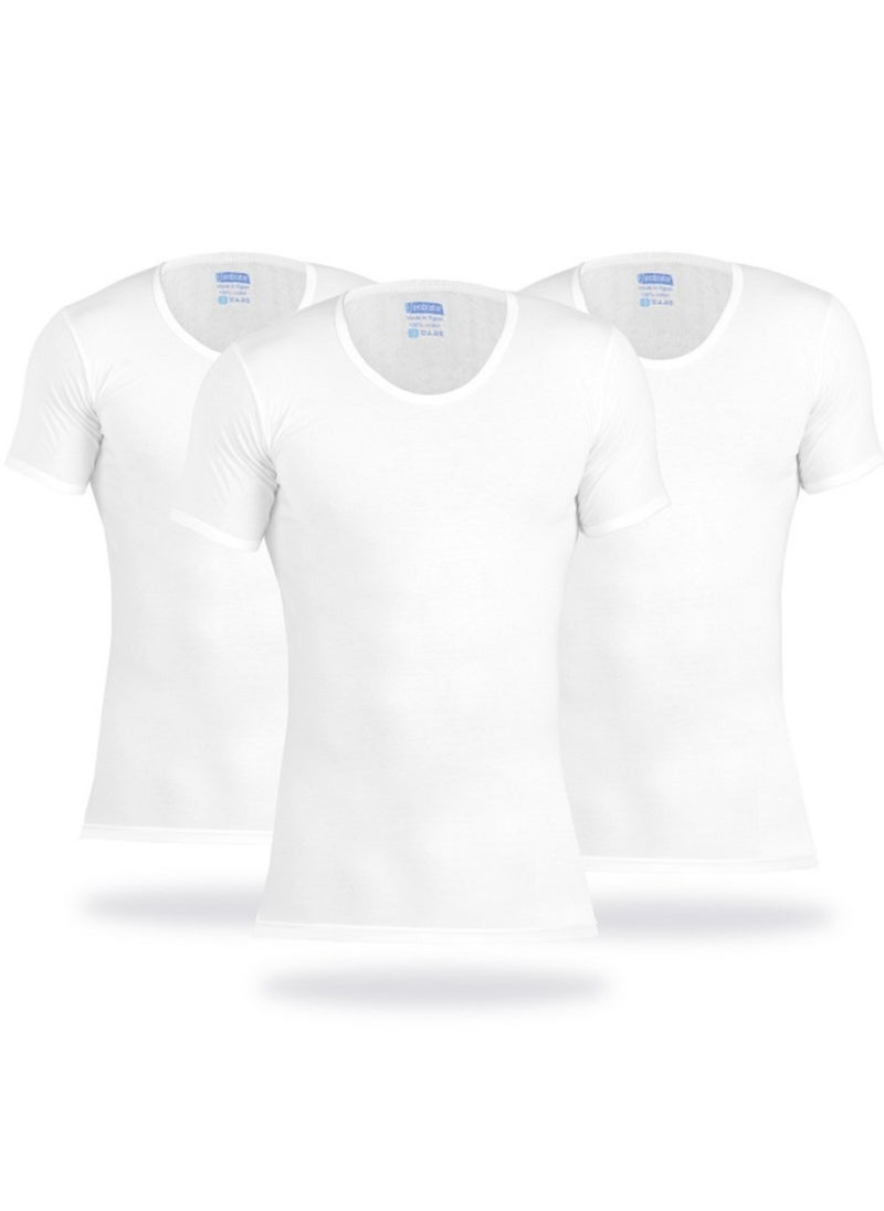 embrator Pack of 3 Half Sleeve Undershirt Cotton 100% White for Men  - Image 1