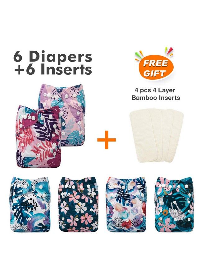 babygoal Reusable Cloth Diapers For Baby Girls One Size Adjustable Washable Pocket Nappy Covers 6 Pack+ 6Pcs Microfiber Inserts+4Pcs Bamboo Inserts 6Fg30 - Image 3