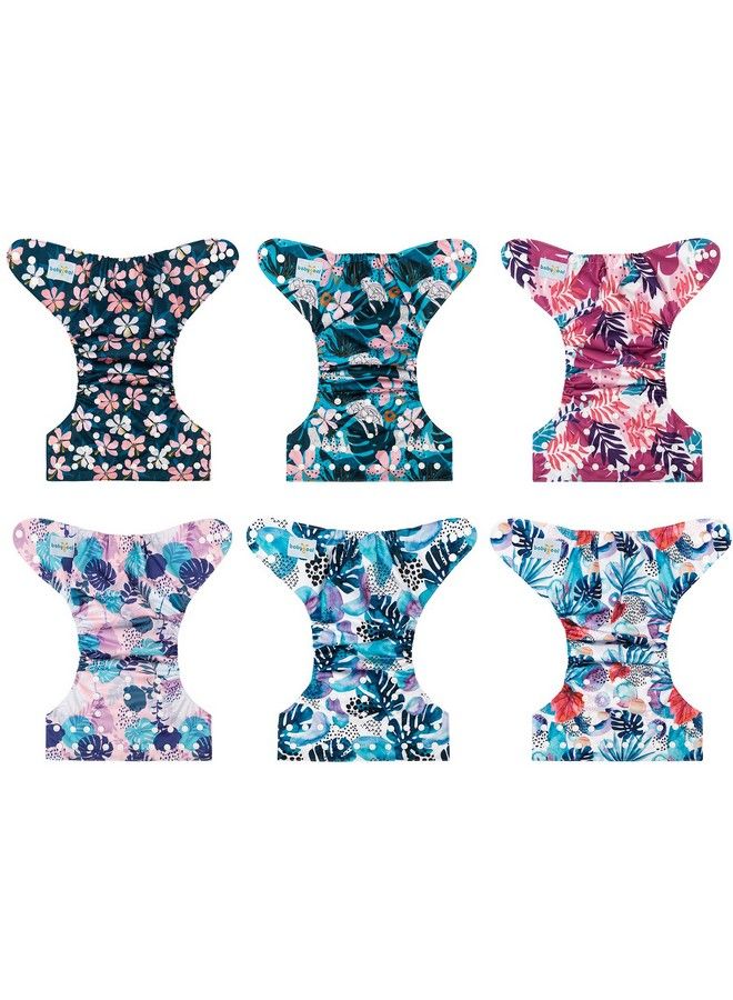 babygoal Reusable Cloth Diapers For Baby Girls One Size Adjustable Washable Pocket Nappy Covers 6 Pack+ 6Pcs Microfiber Inserts+4Pcs Bamboo Inserts 6Fg30 - Image 4