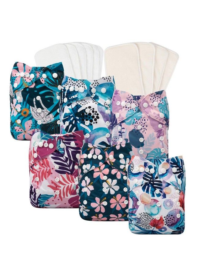 babygoal Reusable Cloth Diapers For Baby Girls One Size Adjustable Washable Pocket Nappy Covers 6 Pack+ 6Pcs Microfiber Inserts+4Pcs Bamboo Inserts 6Fg30 - Image 2