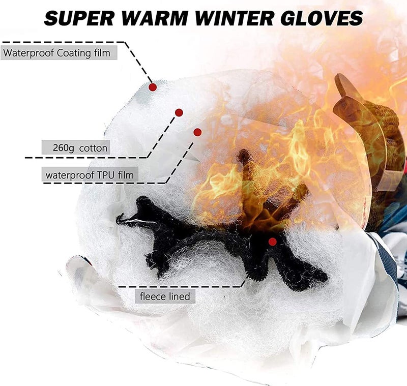 Ltrototea Ski Snow Gloves for Men Women -20â„‰ Insulated Warm Winter Waterproof Touchscreen Snowboard Glove Snowboarding Snowmobile Outdoor Gloves with Wrist Guards White Medium - Image 4