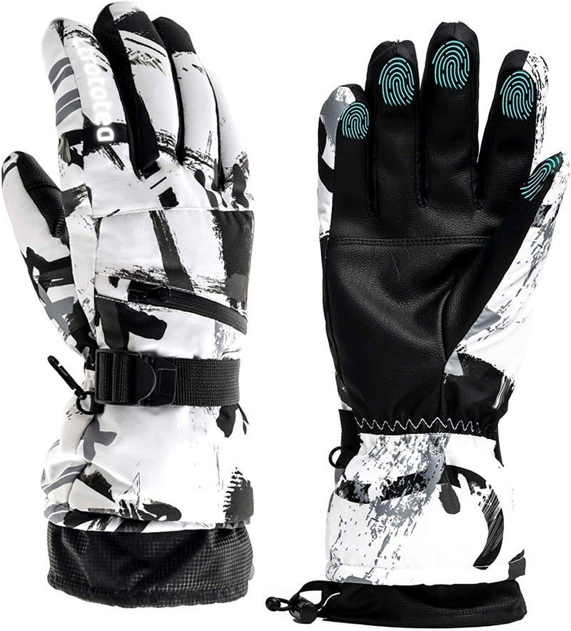 Ltrototea Ski Snow Gloves for Men Women -20â„‰ Insulated Warm Winter Waterproof Touchscreen Snowboard Glove Snowboarding Snowmobile Outdoor Gloves with Wrist Guards White Medium - Image 1