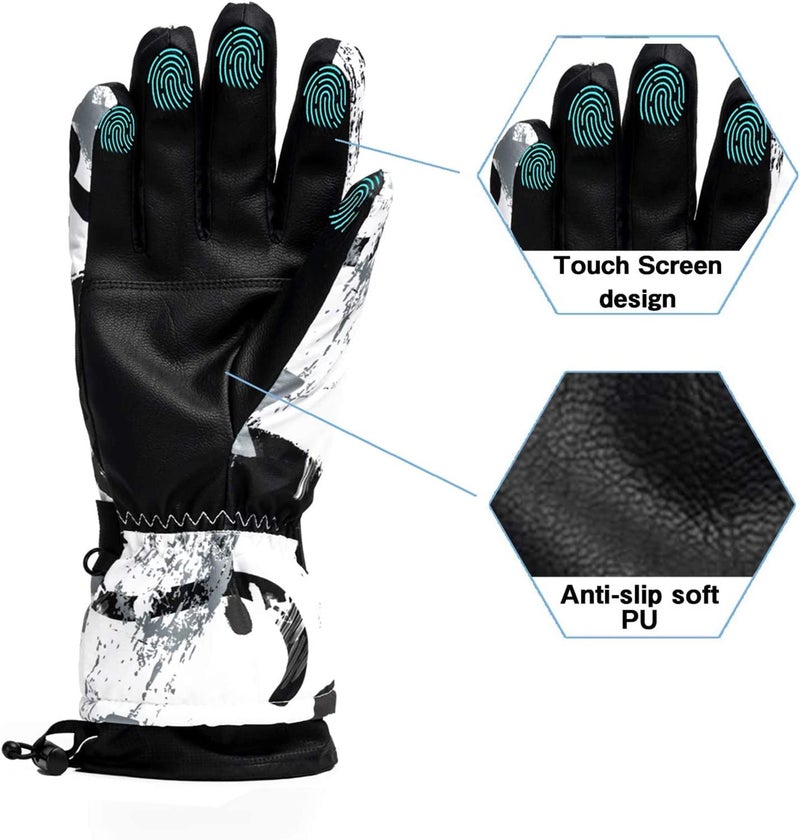 Ltrototea Ski Snow Gloves for Men Women -20â„‰ Insulated Warm Winter Waterproof Touchscreen Snowboard Glove Snowboarding Snowmobile Outdoor Gloves with Wrist Guards White Medium - Image 3