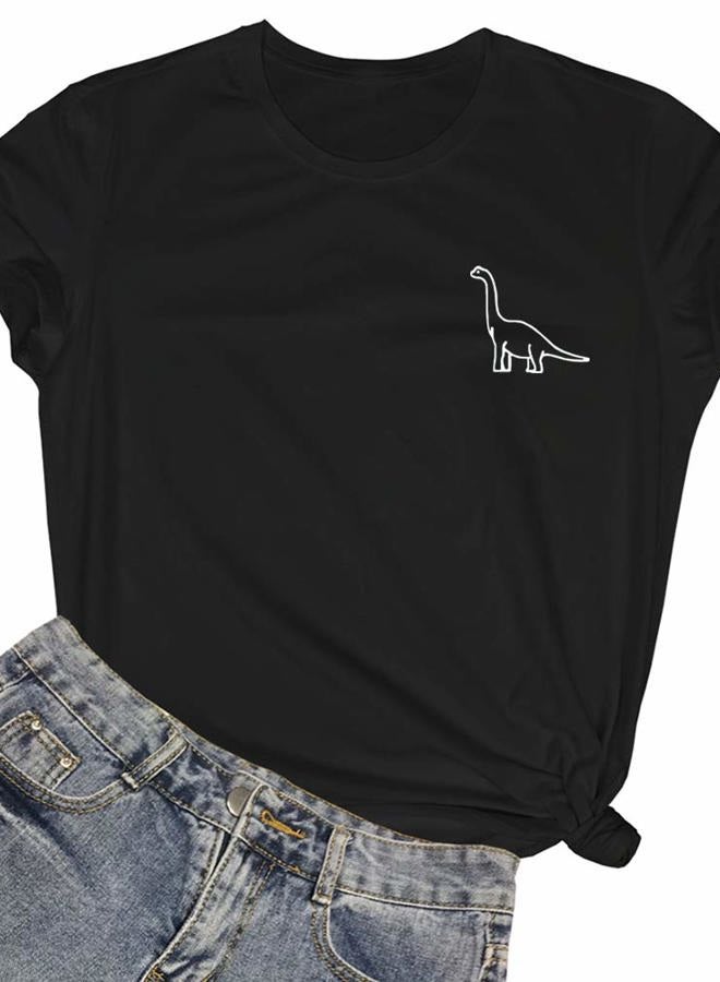 ROSEPARK Women Dinosaur Graphic Tee Teen Girl Cute T Shirt Black Small - Image 1