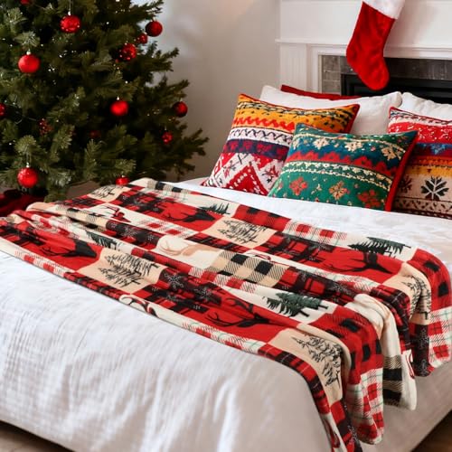 Jansun Christmas Blanket, Christmas Throw Blanket Red Black Plaid Deer Pattern Comfortable Flannel Warm Winter Cabin Throw for Bed Sofa Kids Adults Family Self - Image 4