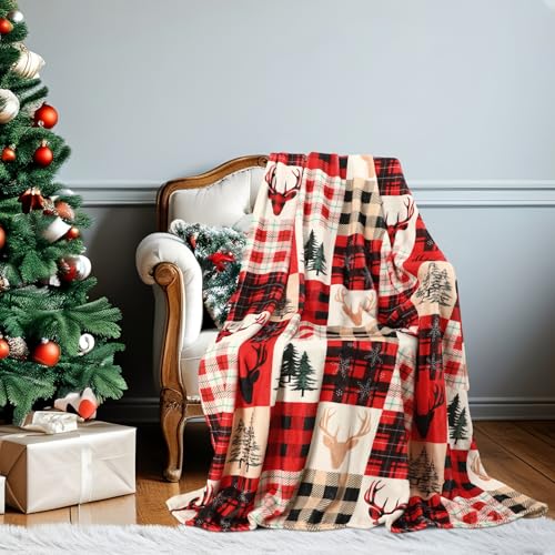 Jansun Christmas Blanket, Christmas Throw Blanket Red Black Plaid Deer Pattern Comfortable Flannel Warm Winter Cabin Throw for Bed Sofa Kids Adults Family Self - Image 5