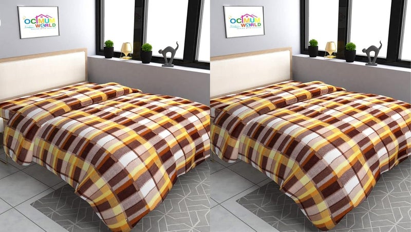 MORADO MORADO Double Bed Woolen Fabric Checkered Quilt CoverDuvet CoverRajai CoverBlanket Cover for Winters 90x100 Inches Brown Combo of 2 - Image 1