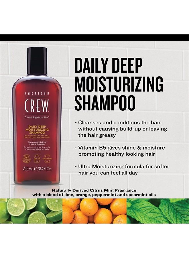 AMERICAN CREW Shampoo for Men by American Crew, Daily Deep Moisturizer, Naturally Derived, Vegan Formula, Citrus Mint Fragrance, 15.2 Fl Oz