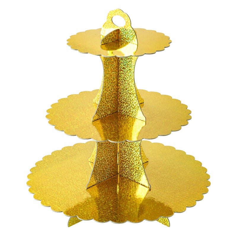 Soleebee 3-Tier Cupcake Stand, Cardboard Cupcake Tower, Dessert Cup Cake Stand Tower for Birthday Wedding Party Decoration, Cupcake Tier Stand 1 Set (Glitter Gold) - Image 1