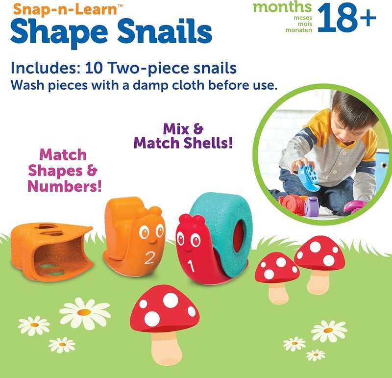 Learning Resources Snap-n-Learn Shape Snails - 20 Pieces, Age 18+ Months Toddler Learning Activities, Educational Toys, Set Color, Teaching Toys - Image 5