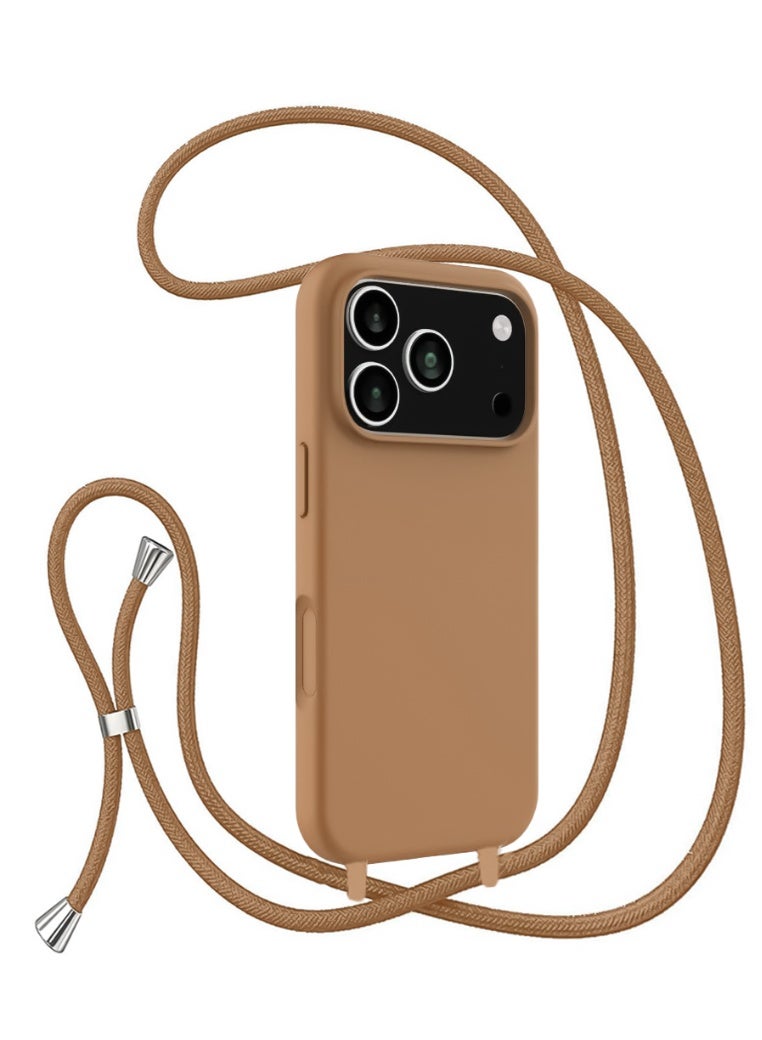 Case with Strap,Crossbody Phone Case with Adjustable Neck Shoulder Lanyard,Soft Silicone Shockproof Protective Phone Cover for iPhone 17 Pro (Brown) - Image 1