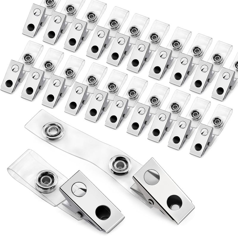 Easytle 30 Pcs Metal Badge Clips with Clear PVC Straps ID Strap Clip Double Holes Badge Holder Clips ID Clip for Badges, Work Badges - Image 1