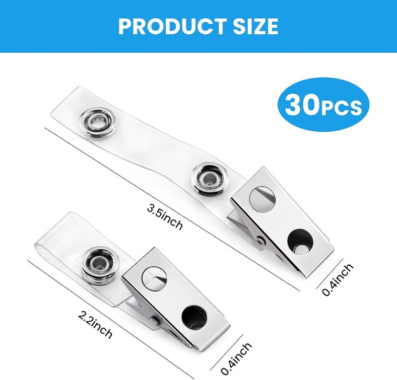 Easytle 30 Pcs Metal Badge Clips with Clear PVC Straps ID Strap Clip Double Holes Badge Holder Clips ID Clip for Badges, Work Badges - Image 2