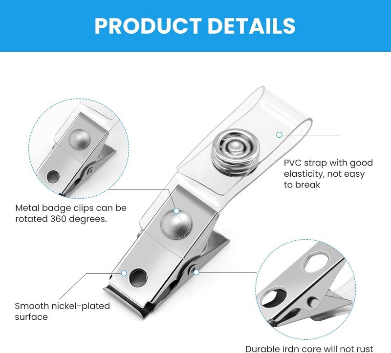 Easytle 30 Pcs Metal Badge Clips with Clear PVC Straps ID Strap Clip Double Holes Badge Holder Clips ID Clip for Badges, Work Badges - Image 3