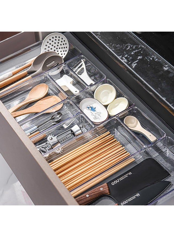 Voova 6 Pack Plastic Drawer Organizers Set,3-Size Kitchen And Office Desk Drawer Organizer Trays, Acrylic Non Slip Storage Bin Divider For Makeup,Jewelry,Gadgets Utensils,Bedroom,Bathroom Vanity,Clear - Image 5