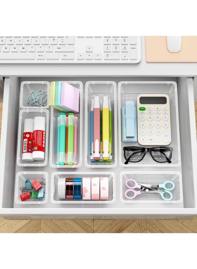 imported 24 Piece Drawer Organizer Set, 4 Sizes Storage Drawer Units, Clear Plastic Makeup Organizer and Storage Boxes for Makeup, Stationery, and Multi-Tools for Bathroom, Office, and Bedroom - Image 5