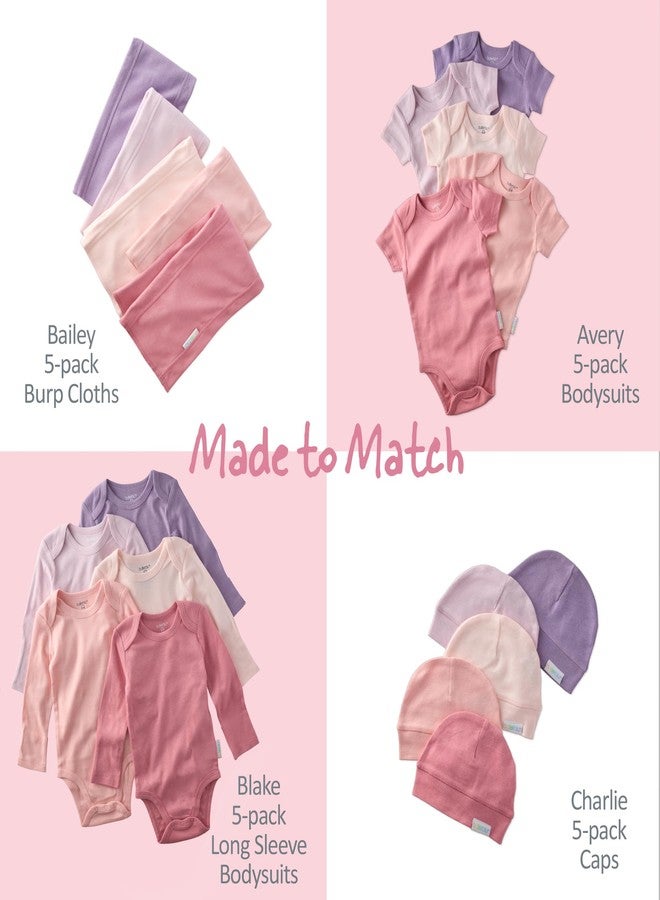 Butterblu Bailey 5-Pack Burp Cloths 100% Organic Cotton Knit for Newborn & Baby Boys & Girls, Pink, One Size - Image 3