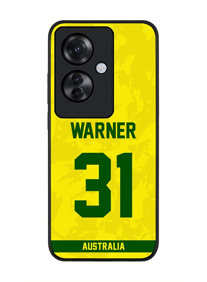Stylizedd Rugged Black edge case for Oppo Reno11 F / Oppo F25 Pro 5G, Slim fit Flexible Anti Drop Thin Cover - Team Australia David Warner, Jersey No 31 - Image 1