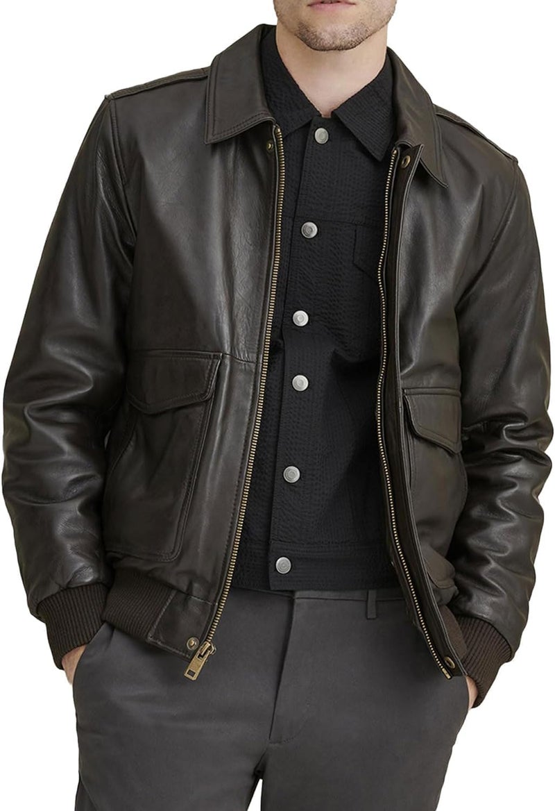 Crafter Mens Classic A2 Aviator WWII Flying Tiger Leather Jacket Pilot Bomber Leather Jacket With Shirt Collar For Men US Alpha XLarge Regular Regular Dark Brown - Image 2