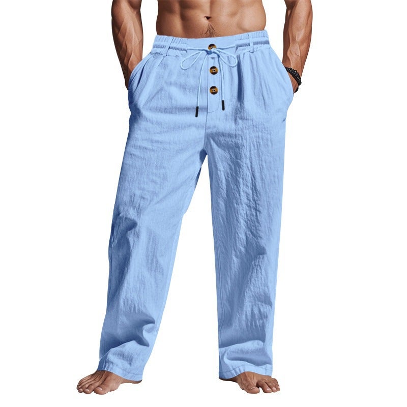 = Men's Clothing Linen Pants Men's Summer Breathable Loose Straight-Leg Sports Wide-Leg Casual Long Pants