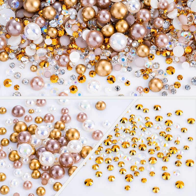 MYYKO 60g Champagne Gold Flatback Rhinestones Half Pearls for Crafting, Mixed Size 3mm-10mm Resin Rhinestones for Bedazzling, Small Pearls for DIY Tumblers Mugs Nail Art Shoes Clothes with Glue - Image 4