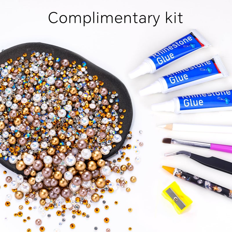 MYYKO 60g Champagne Gold Flatback Rhinestones Half Pearls for Crafting, Mixed Size 3mm-10mm Resin Rhinestones for Bedazzling, Small Pearls for DIY Tumblers Mugs Nail Art Shoes Clothes with Glue - Image 2