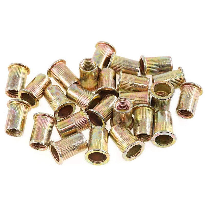 Zinc Plated Carbon Steel Rivet Nuts, Flat Head, M3, 100pcs - Image 1