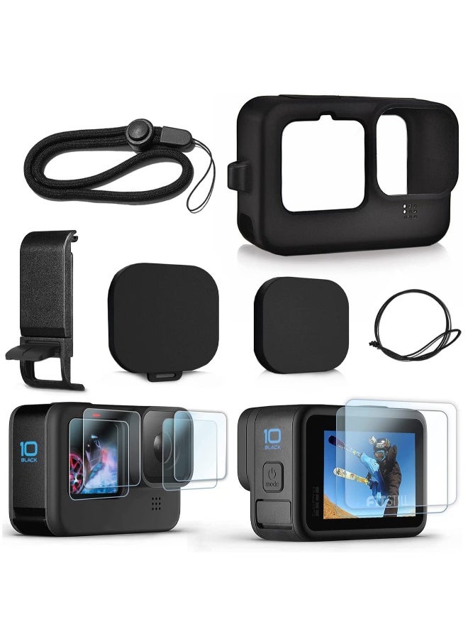 Silicone Sleeve Case for Go Pro Hero 11 /Hero 10 /Hero 9 Black, Battery Side Cover & Screen Protectors & Lens Caps & Lanyard for Go Pro Hero 11 /10 / 9 Accessories Kit - Image 1