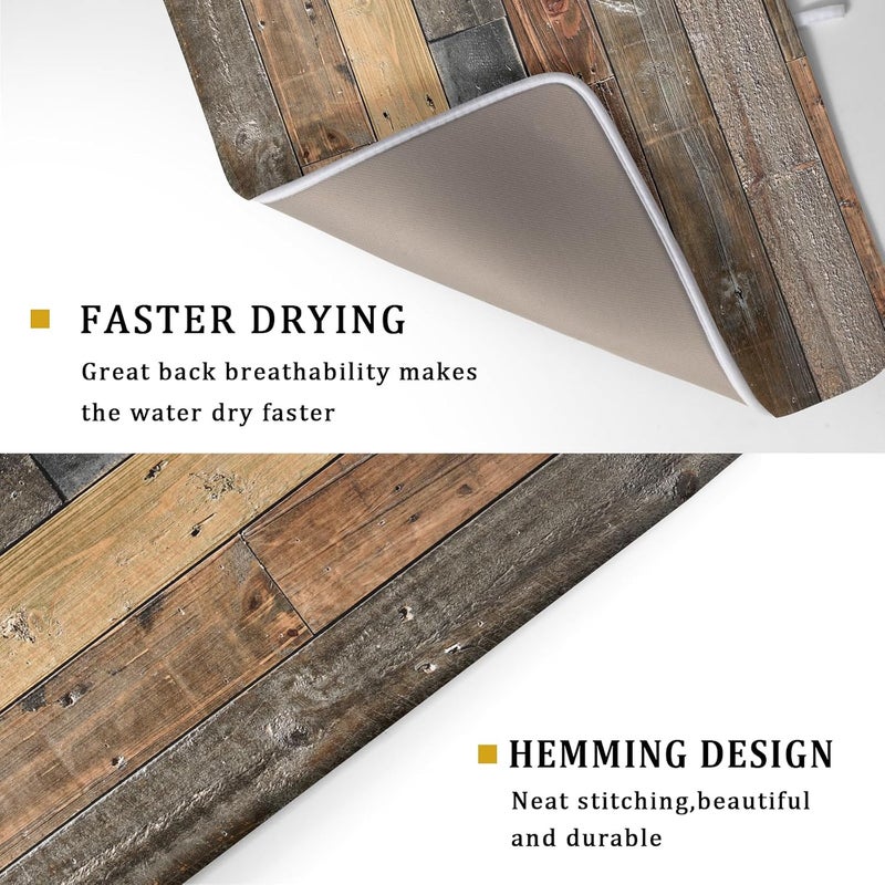 Giwawa Wood Grain Dish Drying Mat for Kitchen Countertop, Rustic Wooden Board Dish Drainer Mats, Vintage Country Style Barnwood Absorbent Reversible Microfiber Dish Drying Pad, 18x24 inch Large - Image 3