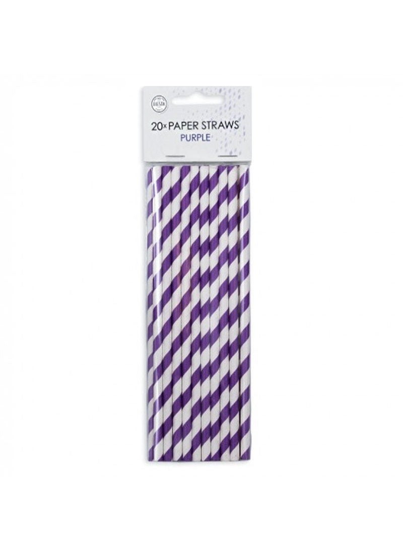 Paper Straws Striped Purple Stylish Party Supplies 20-Pack