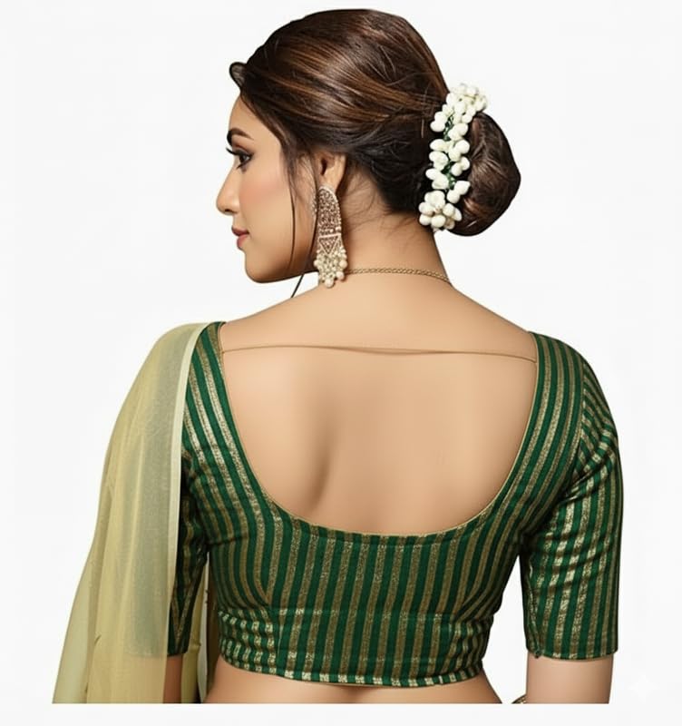 Bhochi Stylish Latest Katori Design Golden Foil Printed Blouse Stretchable Readymade Saree Blouses for Women Trendy Blouse Special for Festival - Image 3