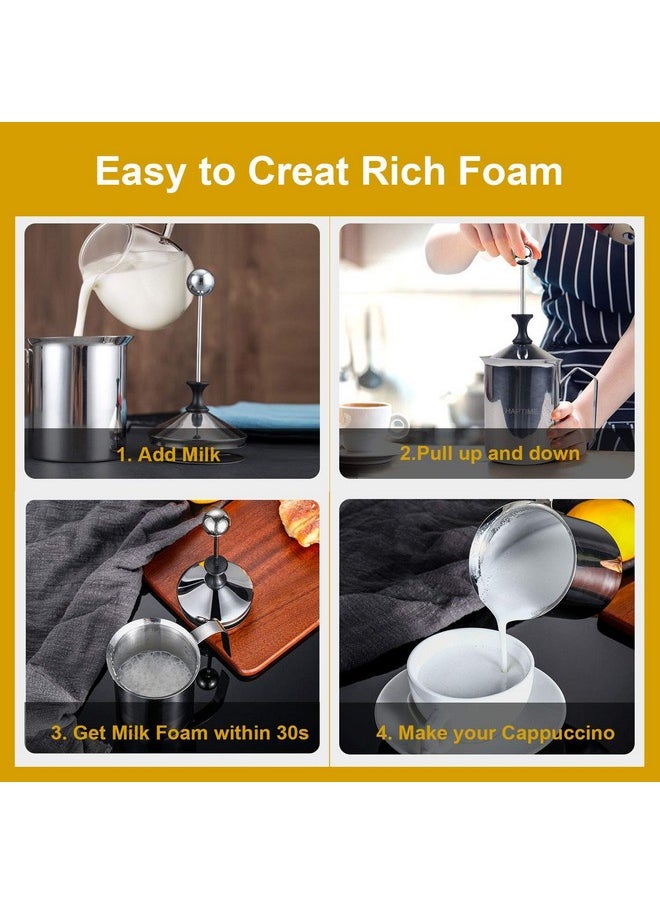 HAPTIME - Manual Milk Frother Pitcher With Double Mesh Screen, Hand Frother With Pump For Cappuccino, Latte, And Coffee Foam,17-Ounce Capacity (500Ml) - Image 1