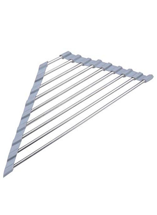 HARI Stainless Steel SUS304 Triangle Dish Drying Rack (23×41×2 cm, Grey) | Portable & Foldable Sink Corner Organizer | Roll-Up Drying Rack & Space-Saving Kitchen Shelf Holder - Image 1