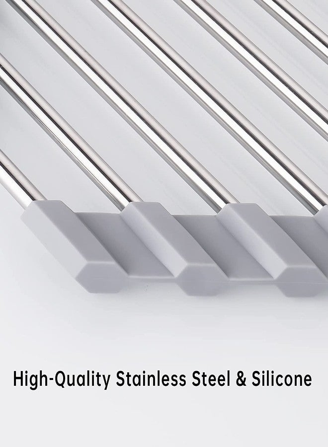 HARI Stainless Steel SUS304 Triangle Dish Drying Rack (23×41×2 cm, Grey) | Portable & Foldable Sink Corner Organizer | Roll-Up Drying Rack & Space-Saving Kitchen Shelf Holder - Image 5