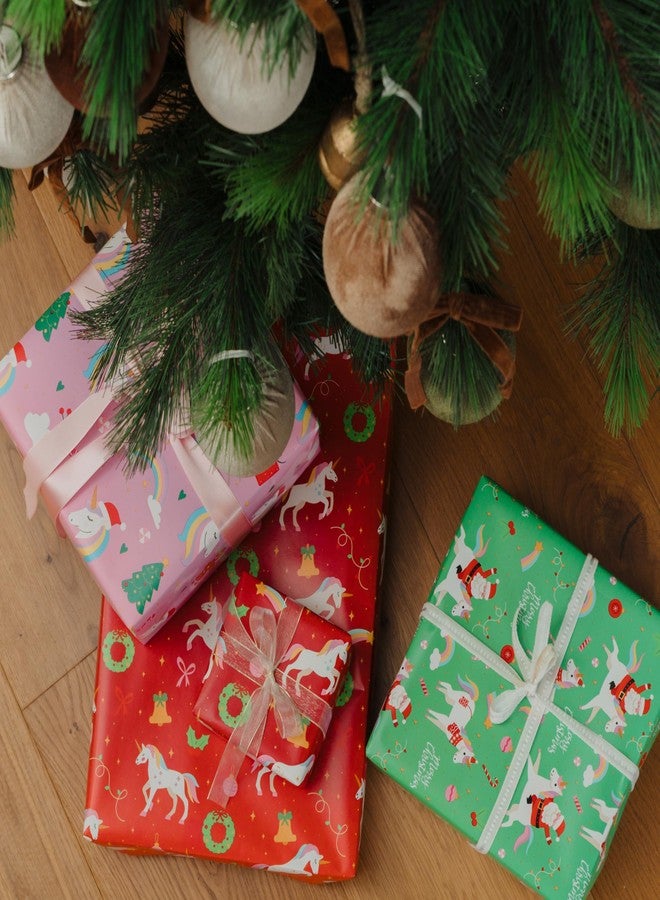 ZICOTO Beautiful Christmas Unicorn Wrapping Paper Roll Set - Cute Set of 3 Quality Rolls With Festive Designs for Girls - Add a Touch of Magic to Every Kids Gift You Wrap - 17 x 120 in - Image 2