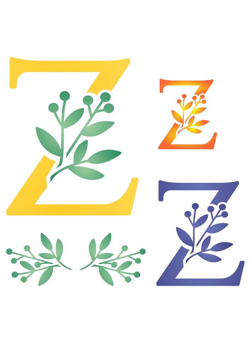 Usnyabni Flower Monogram Z Stencil - Stencils for Walls Original Leaf Flower Initial 3 Sizes on One Sheet - 2" 3" and 4.5" Tall  - Image 1