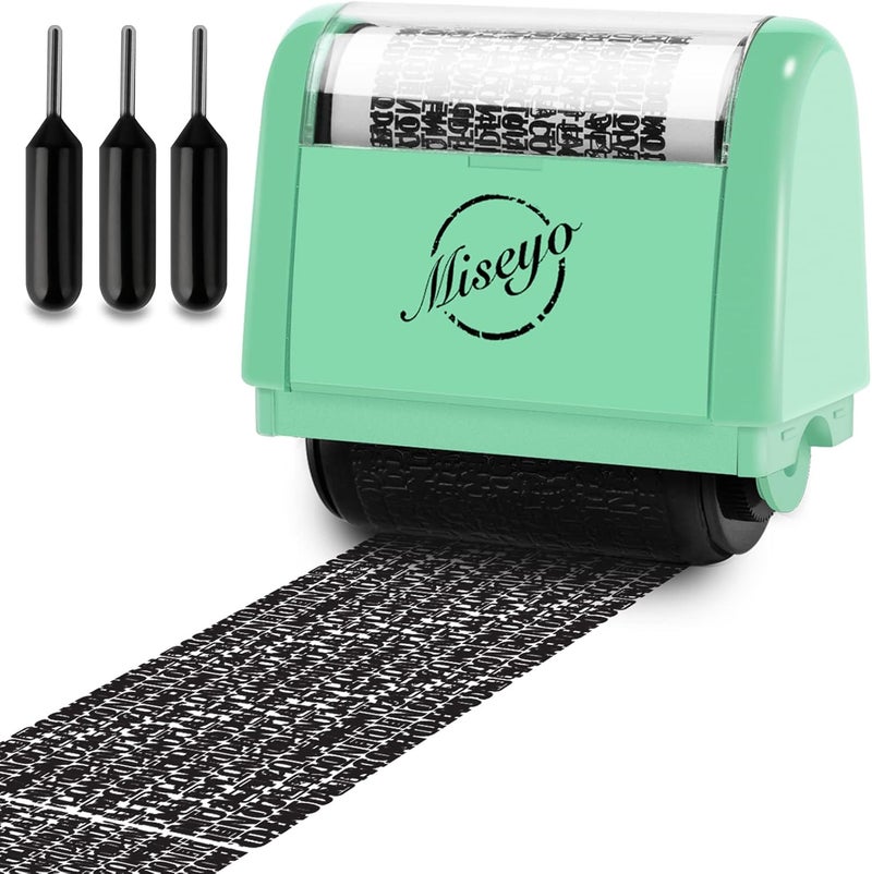 Miseyo Wide Identity Theft Protection Roller Stamp Set - Mint Green (3 Refill Ink Included) - Image 1