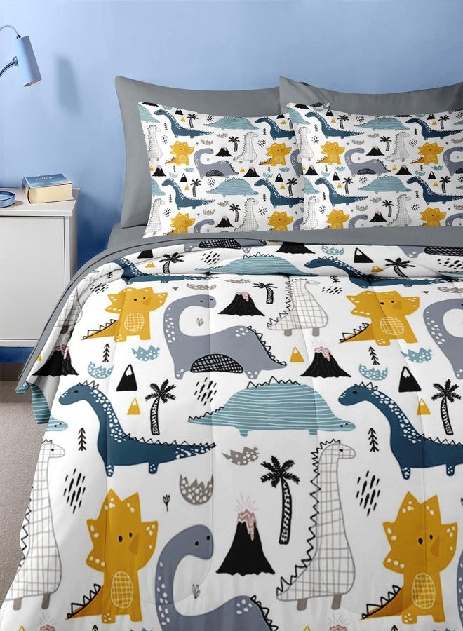 Nesker 7 Pcs Comforter Set Full Size, Cute Dinosaur Dino Bedding for Kids Teen, Blue Yellow Dragon with Fitted Sheet 2 Pillowcases & 2 Shams for Bedroom Bed Décor - Image 5