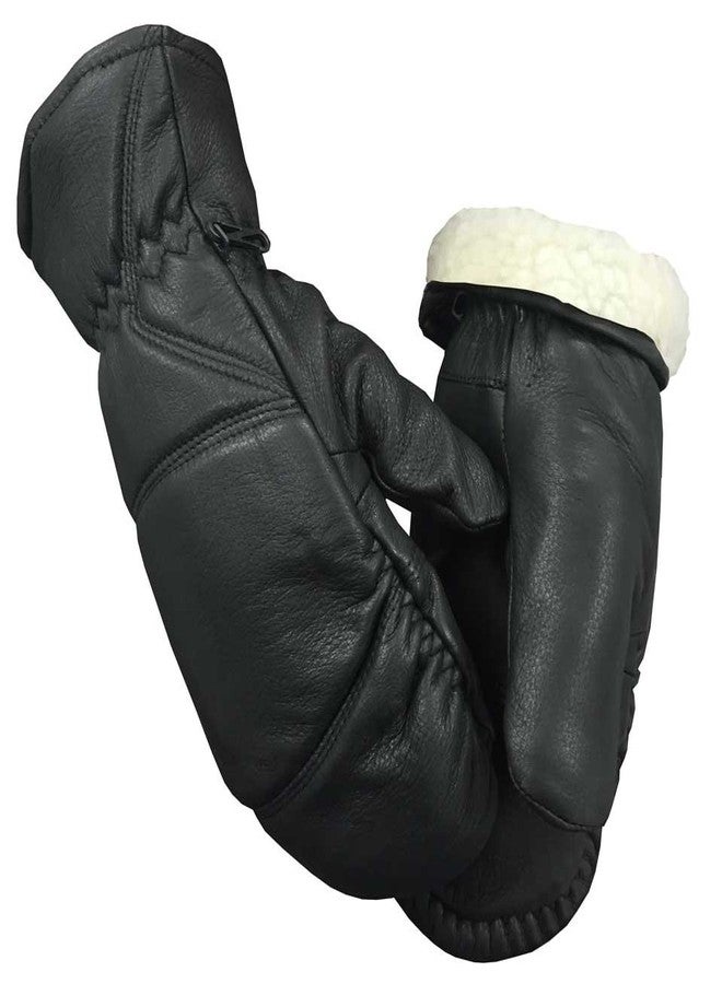NORTH STAR Unisex Grain Deerskin Removeable Sherpa Liner Mitten, Black. 53BK