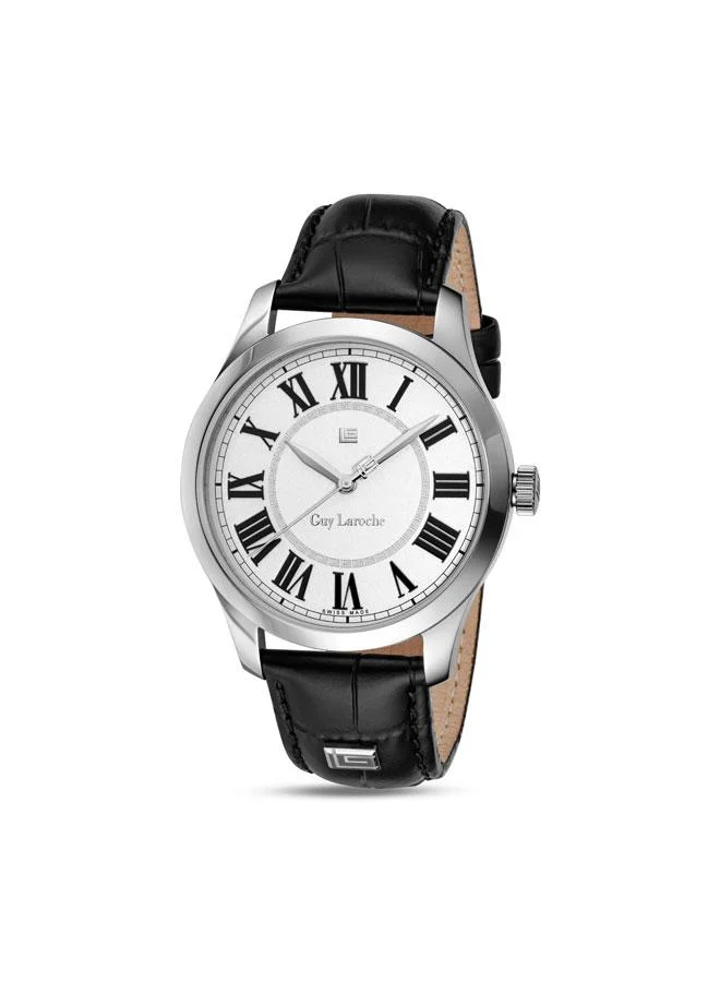 Guy Laroche Louise 40mm Men's Analog Swiss Watch with Black Genuine Leather Strap