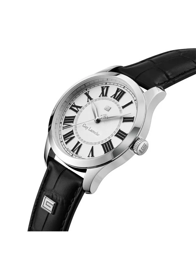 Guy Laroche Louise 40mm Men's Analog Swiss Watch with Black Genuine Leather Strap