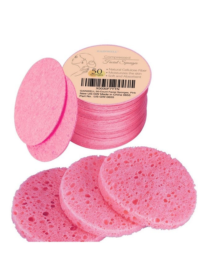 GAINWELL 50-Count Compressed Facial Sponges For Daily Facial Cleansing And Exfoliating, 100％ Natural Cosmetic Spa Sponges For Makeup Remover, Reusable, Pink - Image 1