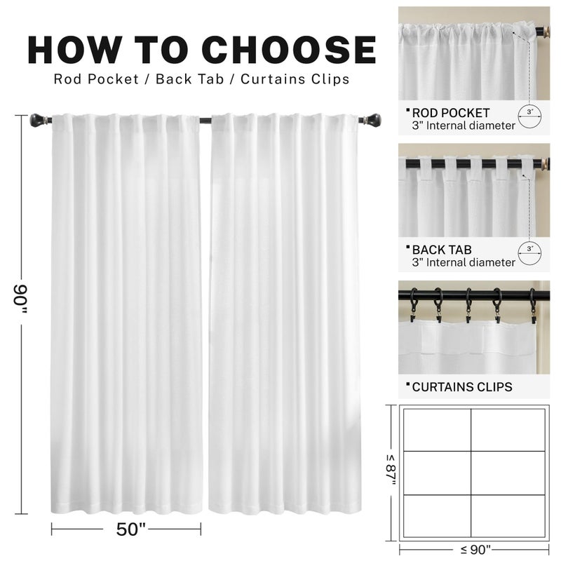 MEETBILY White Linen Back Tab Curtains 90 Inches Long for Living Room 2 Panels Set Farmhouse Light Filtering Flax Linen Sheer Curtain Panels Neutral Country Rustic Boho Drapes for Patio Sliding Door Office - Image 3