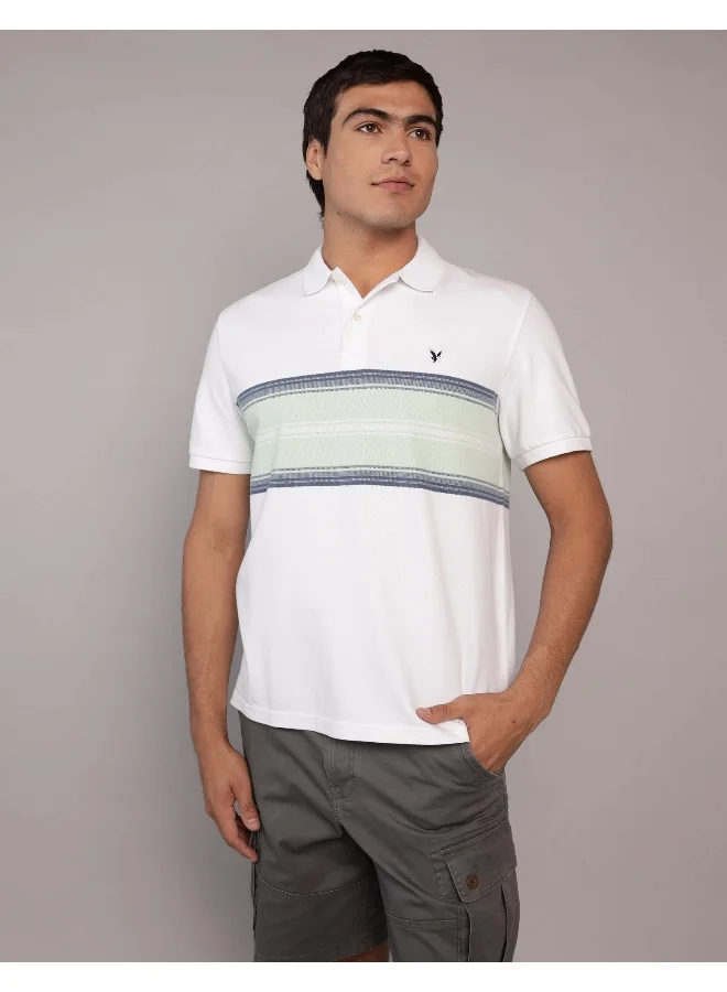 American Eagle AE Logo Striped Polo Shirt
