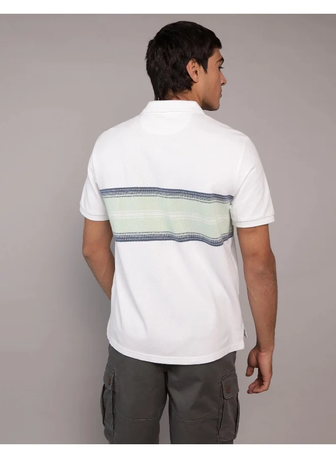 American Eagle AE Logo Striped Polo Shirt