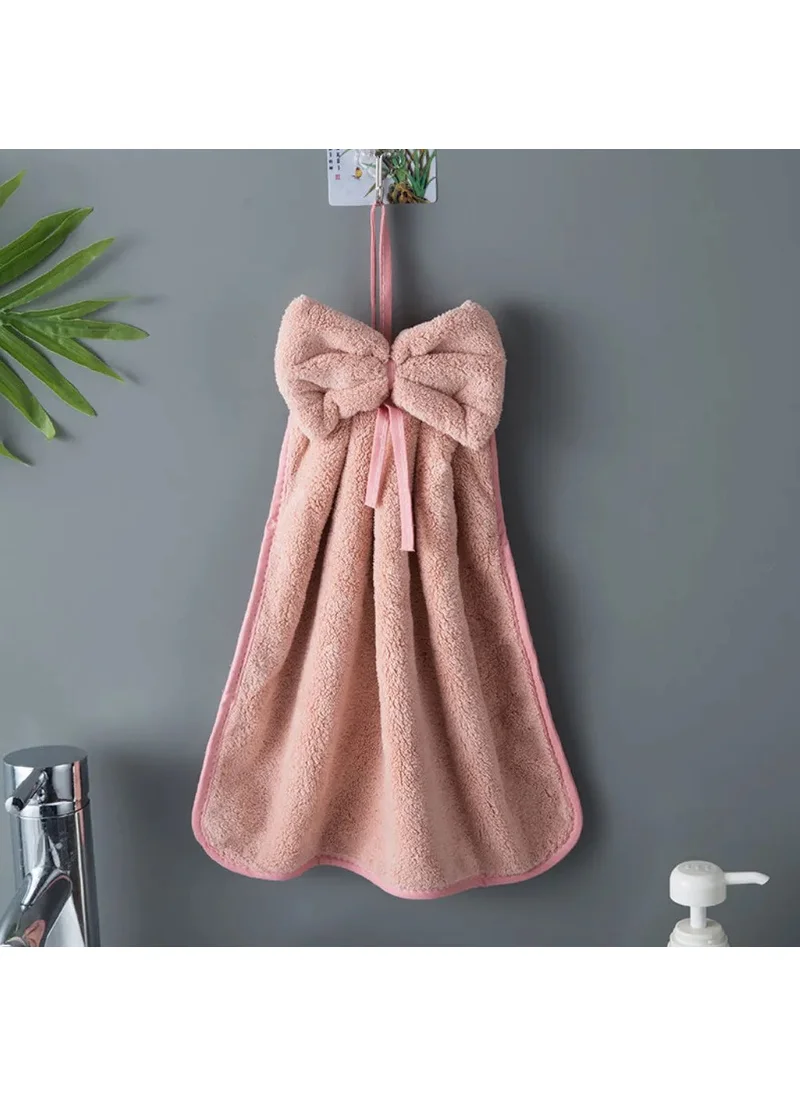 Sb Sizinbazar SB SizBazar Pink Bow Hand Towel - Cute Towel with Hanger - 100% Cotton Bath Towel 40 * 40 cm