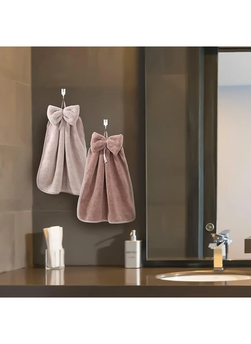 Sb Sizinbazar SB SizBazar Pink Bow Hand Towel - Cute Towel with Hanger - 100% Cotton Bath Towel 40 * 40 cm