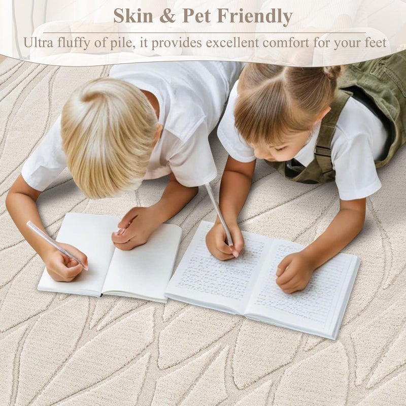 SHACOS Soft Area Rug for Living Room 8x10, Washable Non Slip Bedroom Rug Beige, Fluffy Large Rugs Carpet for Floor Living Room Kids Nursery Room, Home Decor Aesthetic - Leaf Pattern Design - Image 3